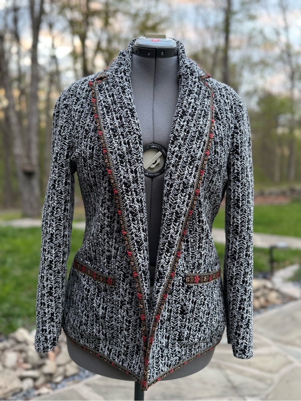 Women’s Black & White Tweed Open Blazer Jacket